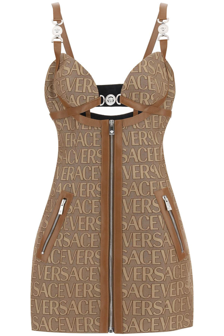 Monogram Mini Dress With Leather Trims - Versace - Women