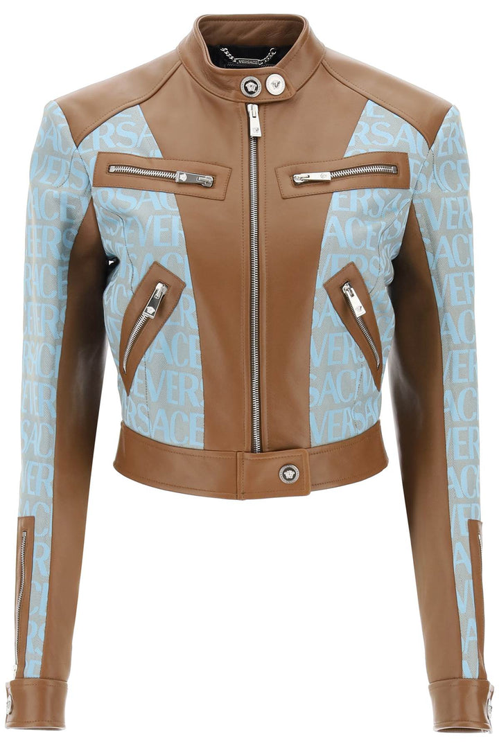 'Versace Allover' Lamb Leather Biker Jacket - Versace - Women