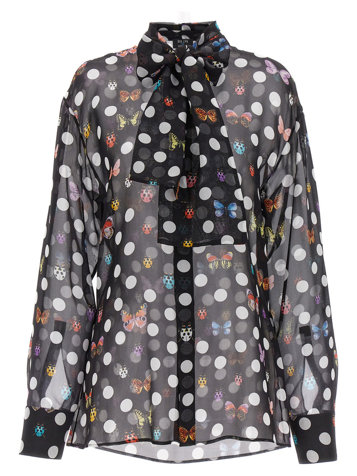 Heritage Butterflies & Ladybugs Polka Dot Shirt, Blouse Black