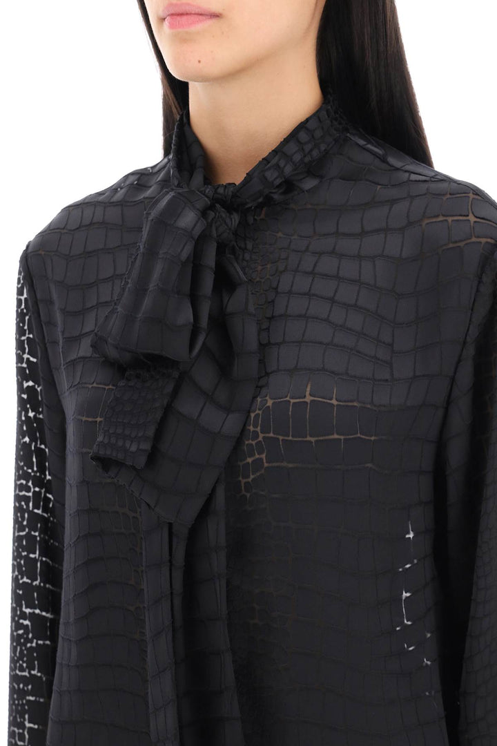 Crocodile Effect Tie Neck Shirt - Versace - Women