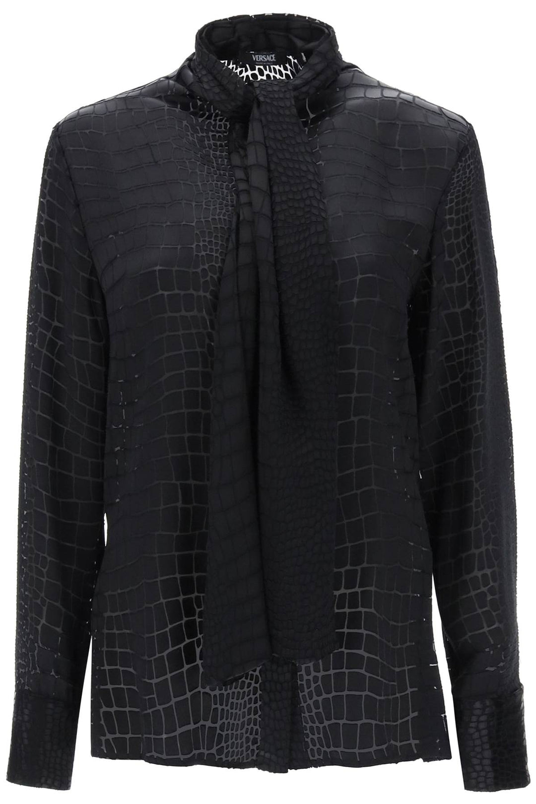 Crocodile Effect Tie Neck Shirt - Versace - Women