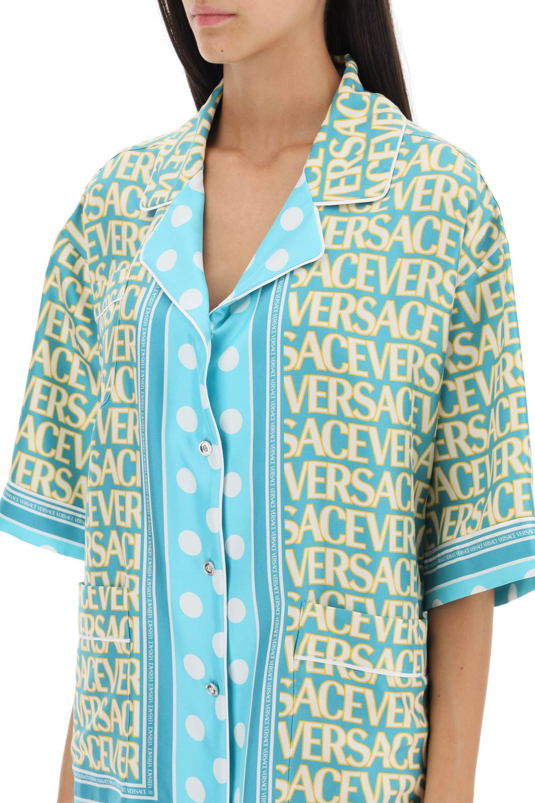 'Versace Allover Polka Dot' Short Sleeved Shirt - Versace - Women