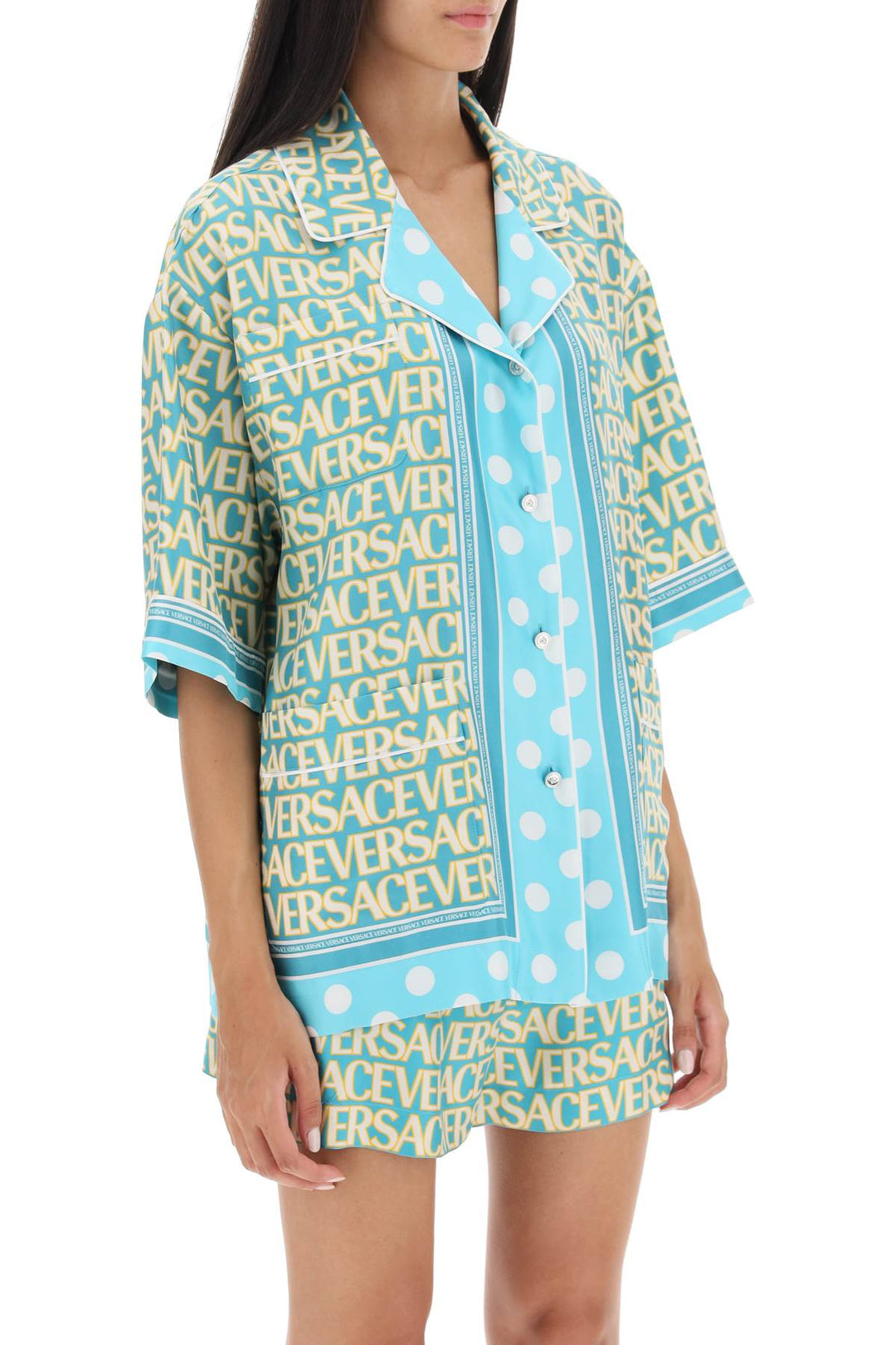 'Versace Allover Polka Dot' Short Sleeved Shirt - Versace - Women