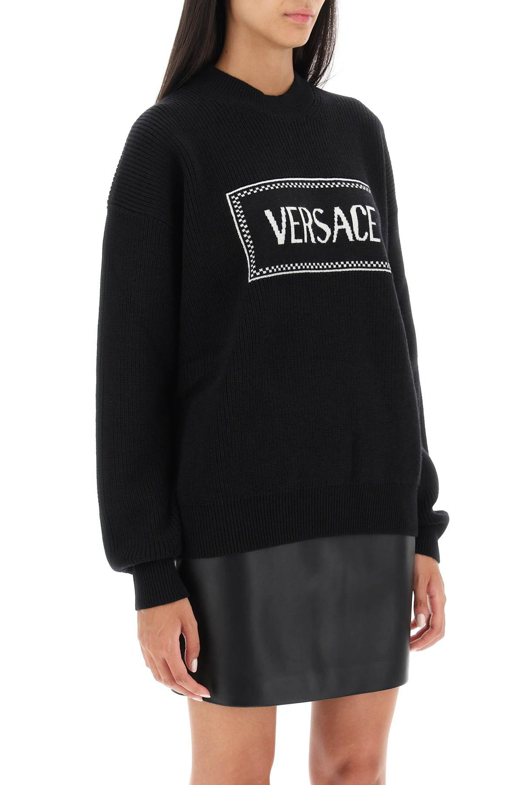 Crew Neck Sweater With Logo Inlay - Versace - Women