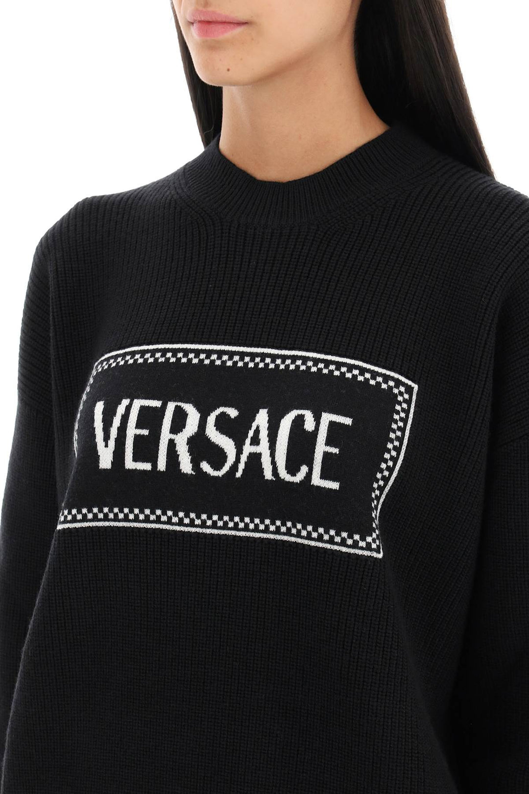 Crew Neck Sweater With Logo Inlay - Versace - Women