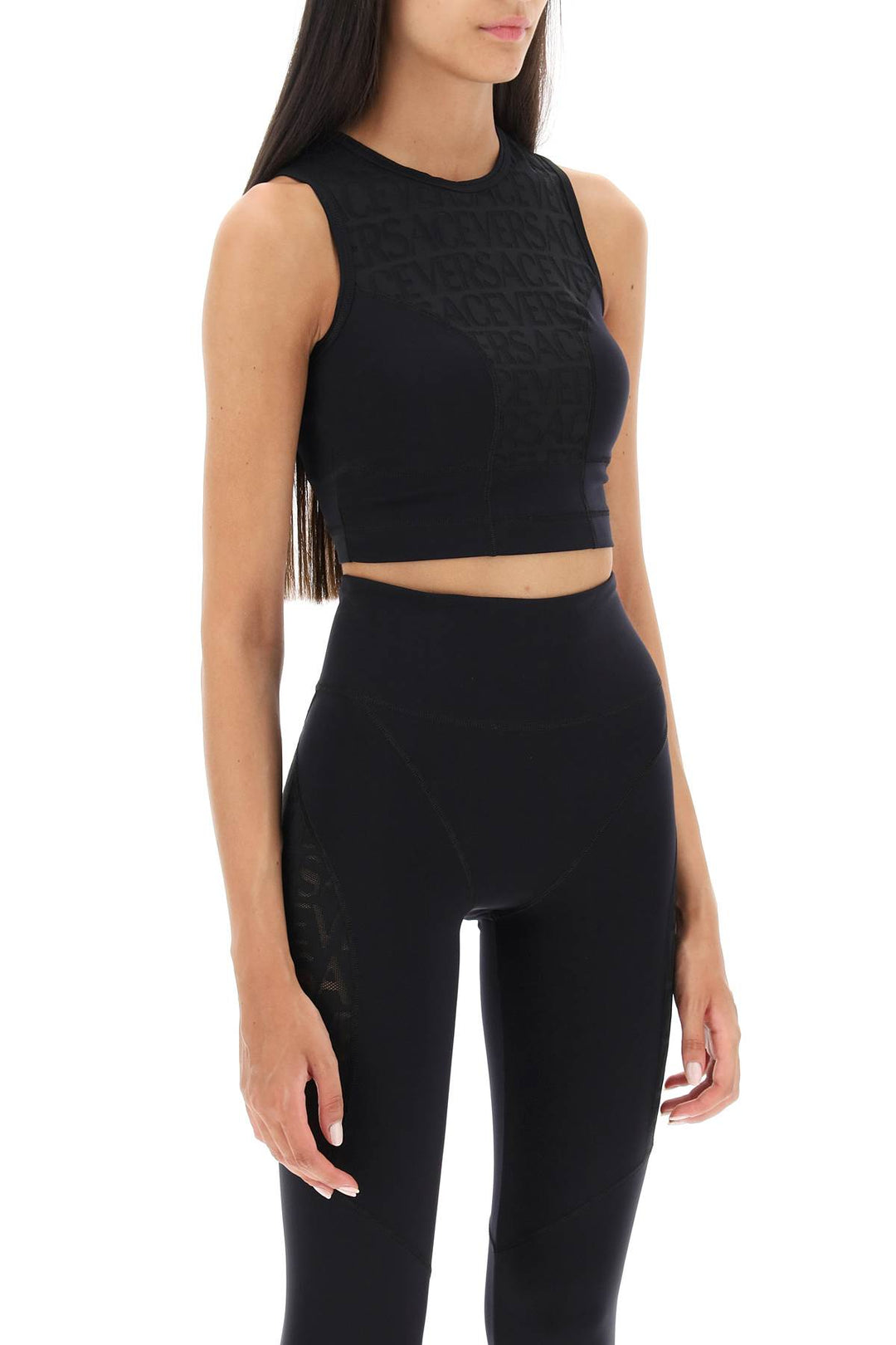 Sports Crop Top With Lettering - Versace - Women