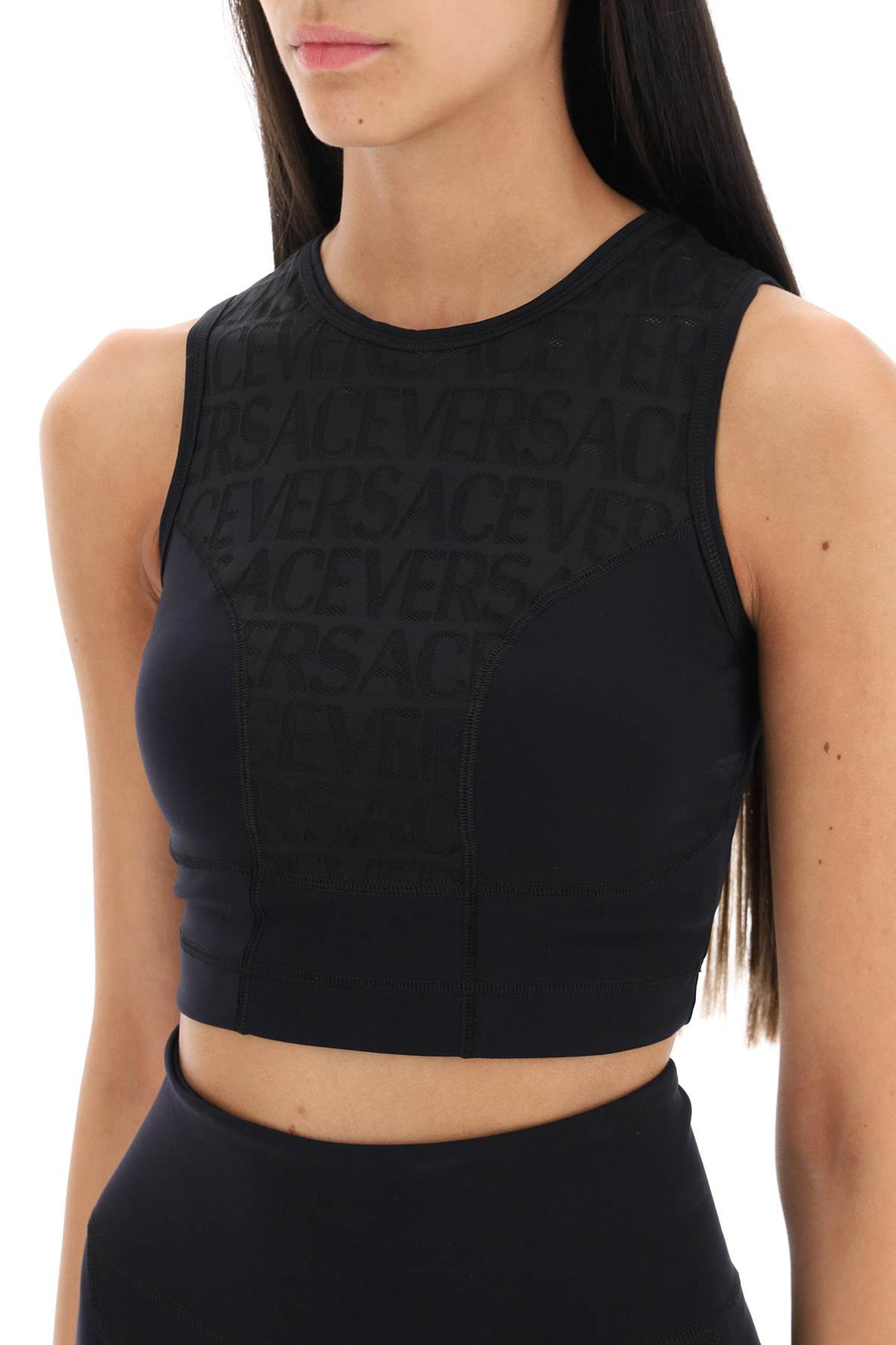 Sports Crop Top With Lettering - Versace - Women