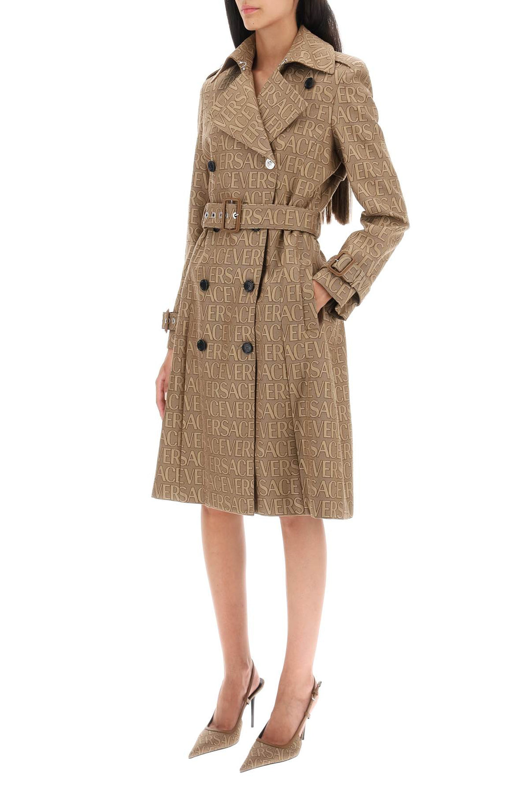 'Versace Allover' Double Breasted Trench Coat - Versace - Women