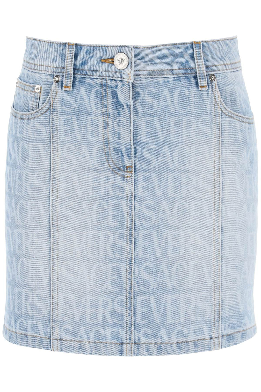 Monogram Denim Mini Skirt - Versace - Women