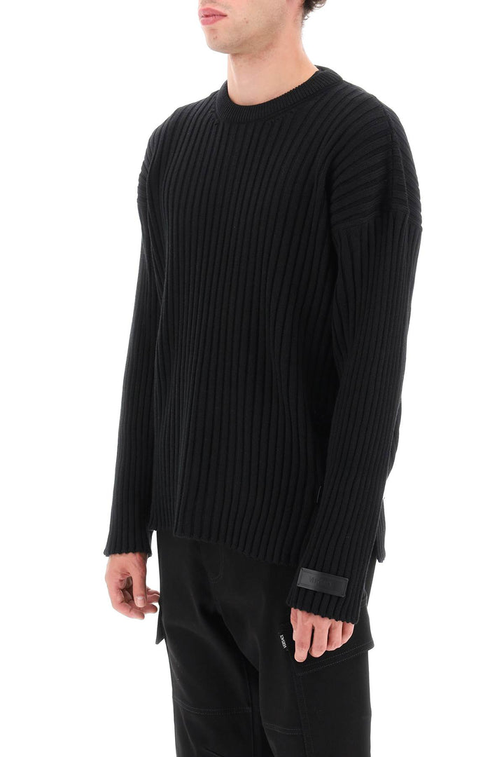 Ribbed Knit Sweater With Leather Straps - Versace - Men