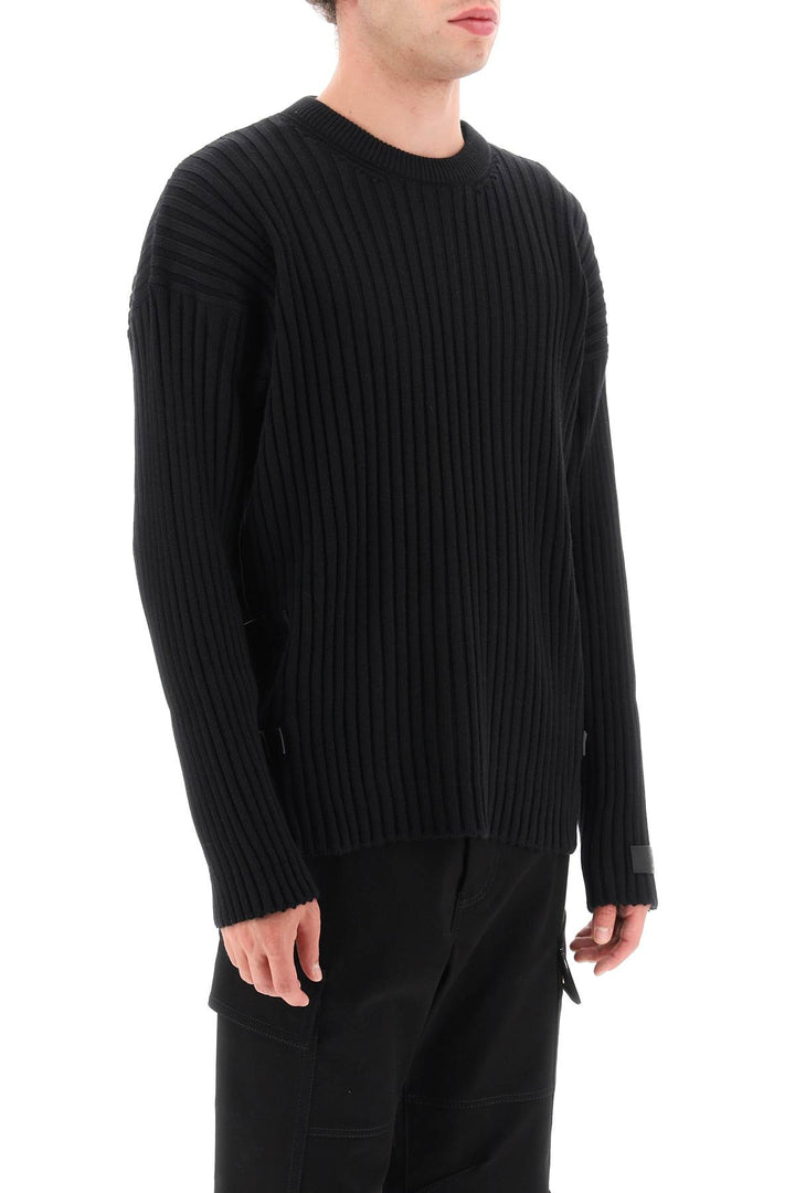 Ribbed Knit Sweater With Leather Straps - Versace - Men