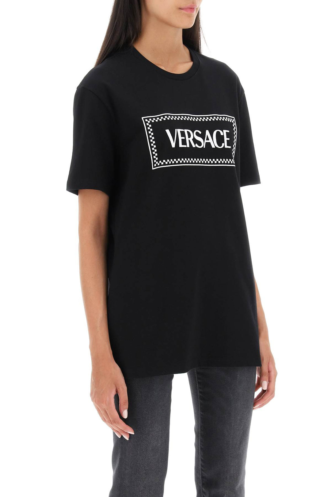 T Shirt With Logo Embroidery - Versace - Women