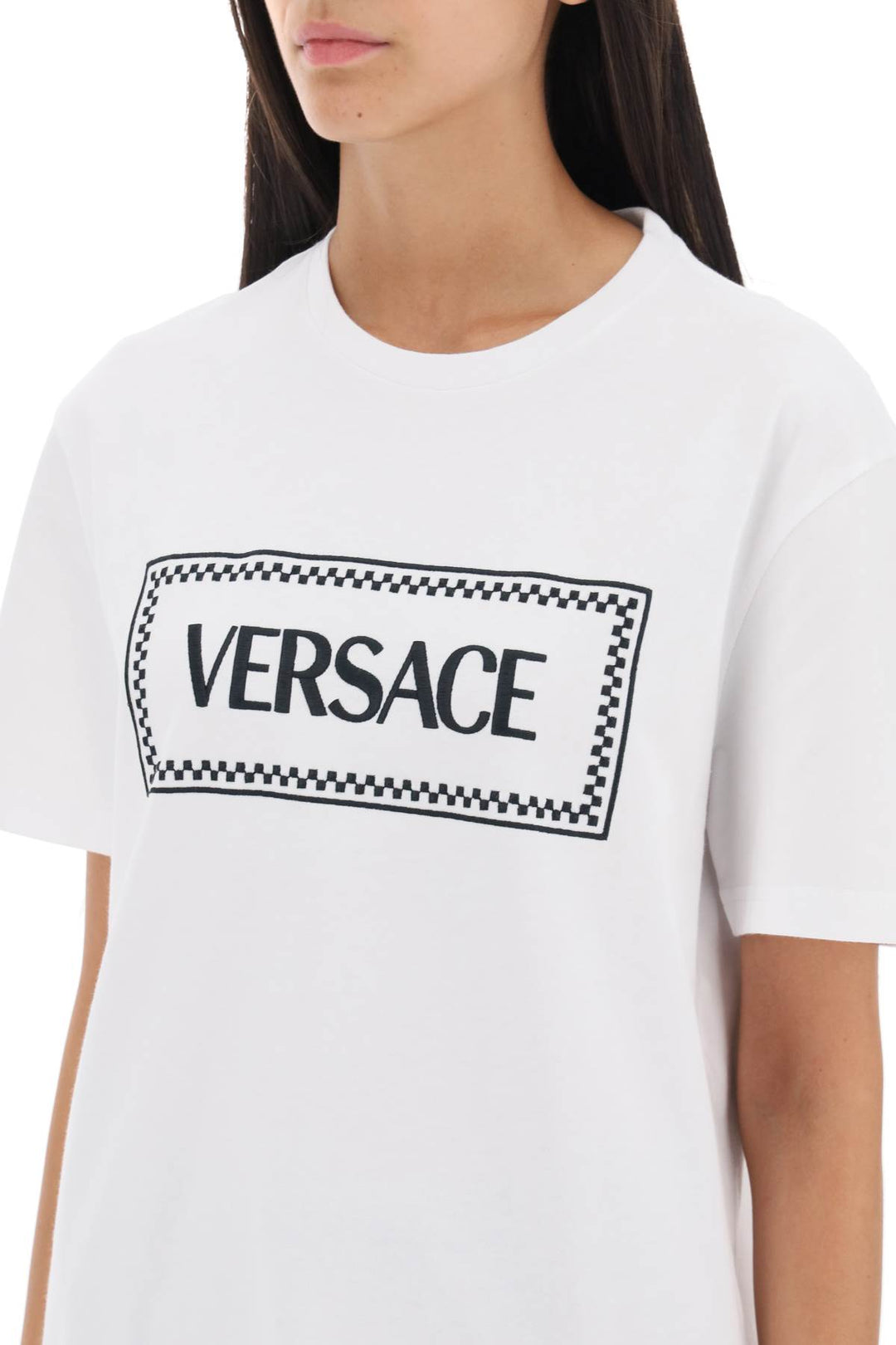 T Shirt With Logo Embroidery - Versace - Women