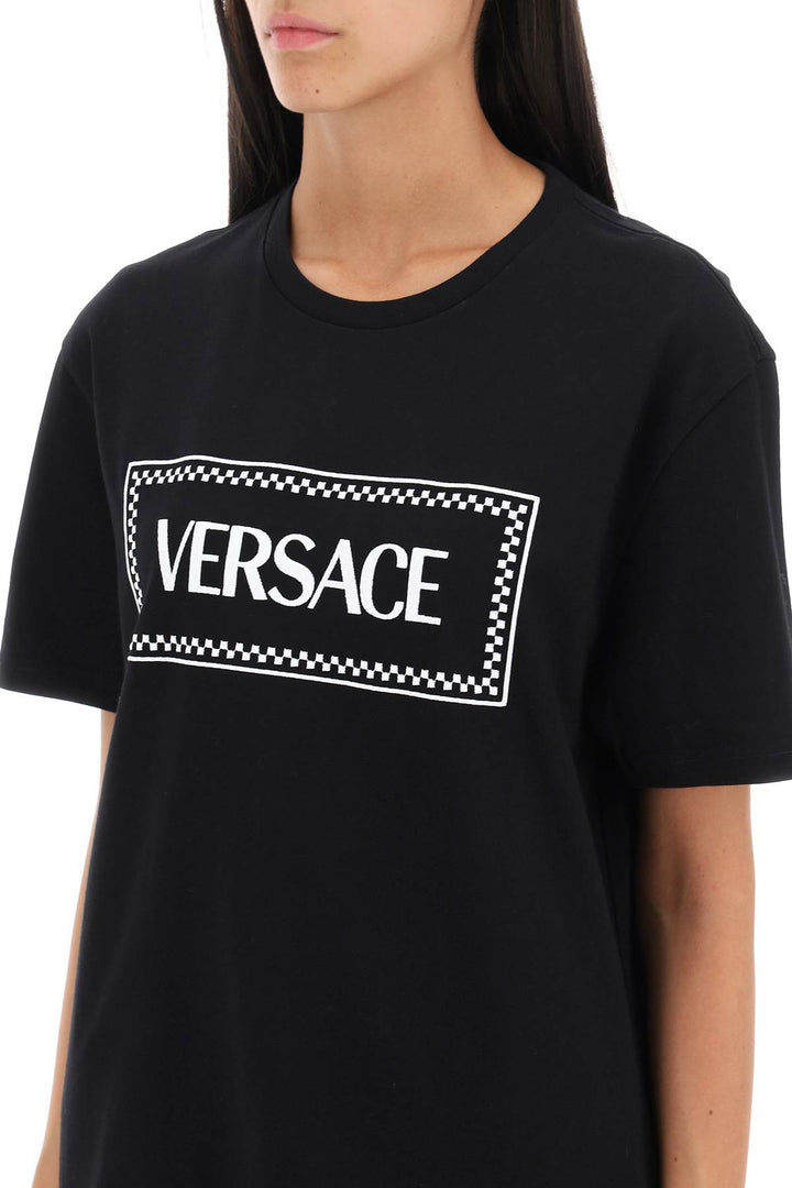 T Shirt With Logo Embroidery - Versace - Women