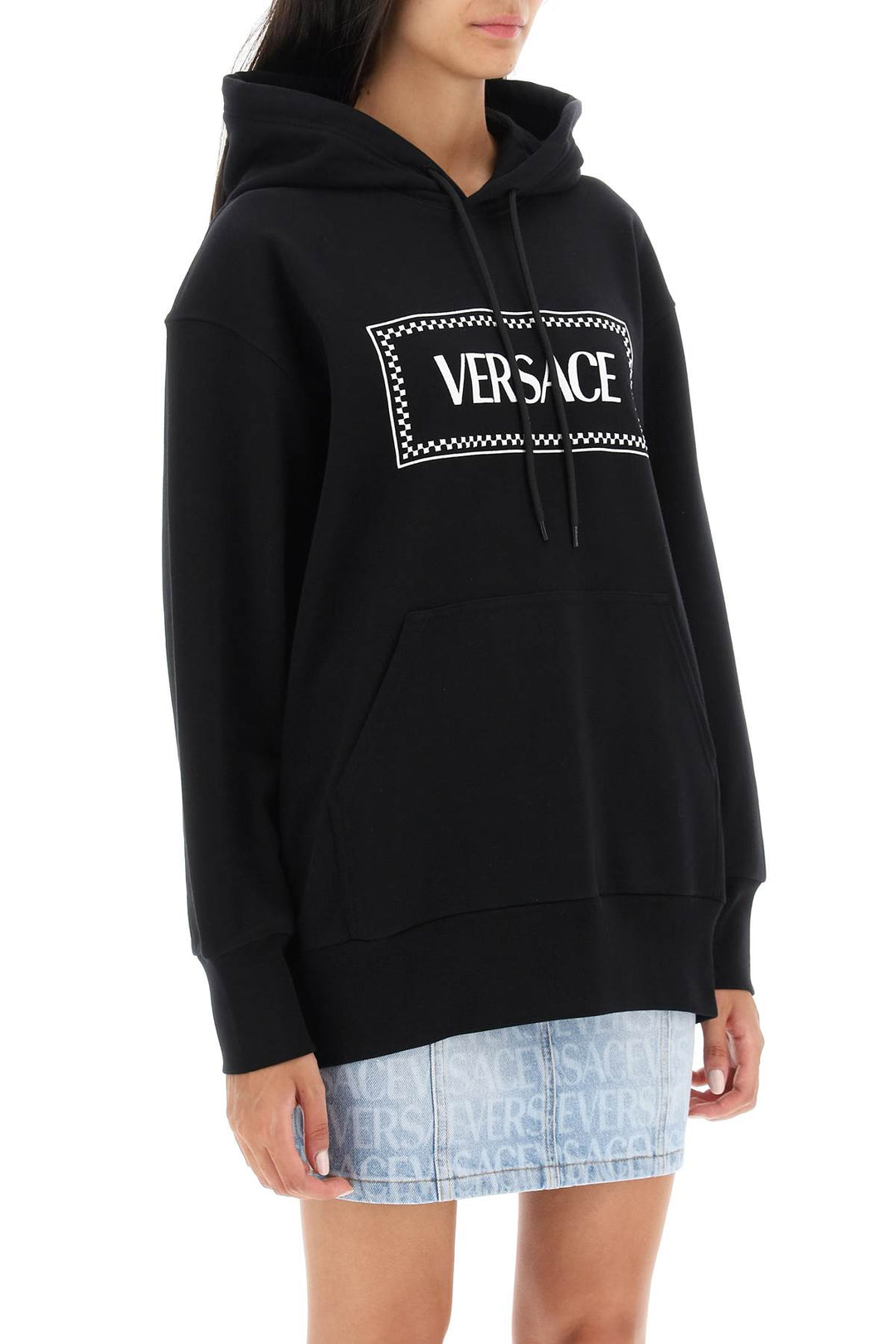 Hoodie With Logo Embroidery - Versace - Women