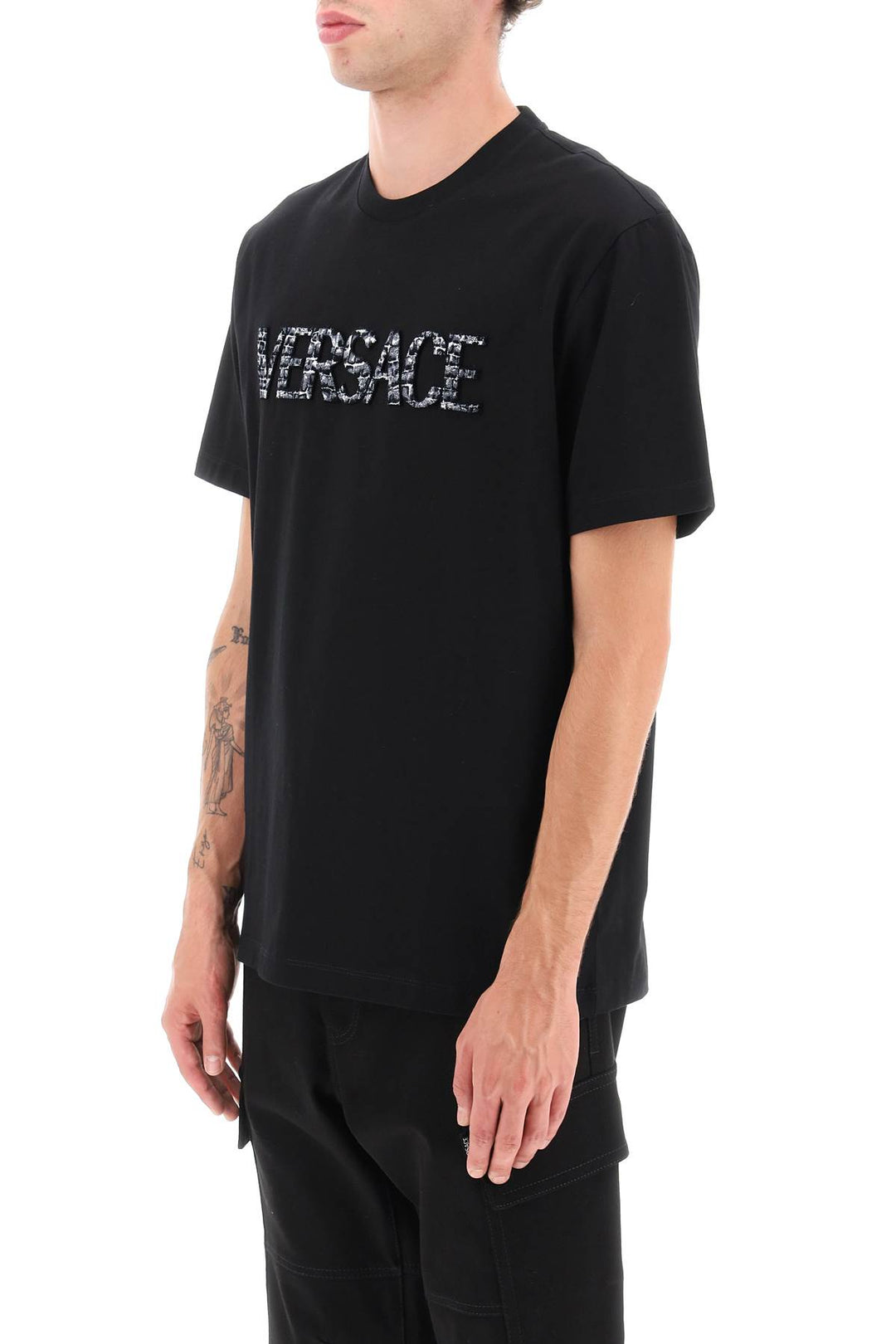 Croco Effect Logo T Shirt - Versace - Men