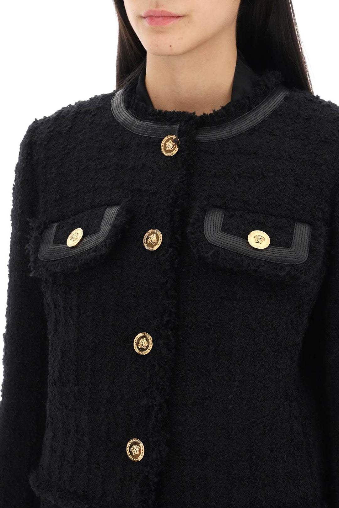 Cropped Jacket In Boucle Tweed - Versace - Women