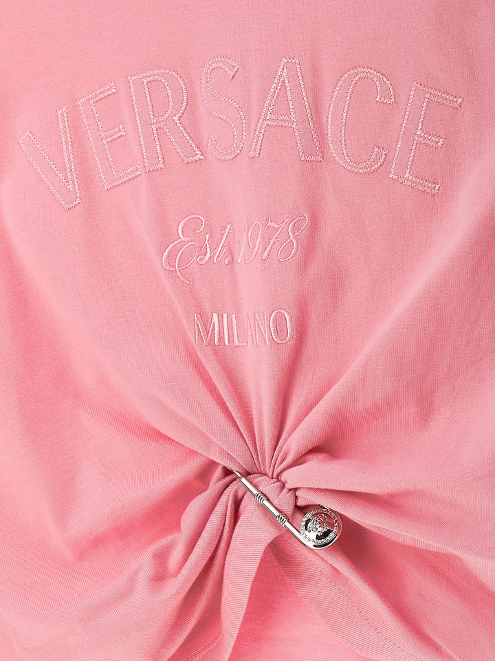 Bropped  With Embroidered Logo Pin T-Shirt Pink