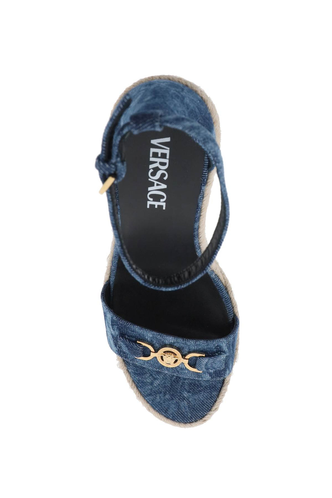 Denim Barocco Wedge Sandals - Versace - Women