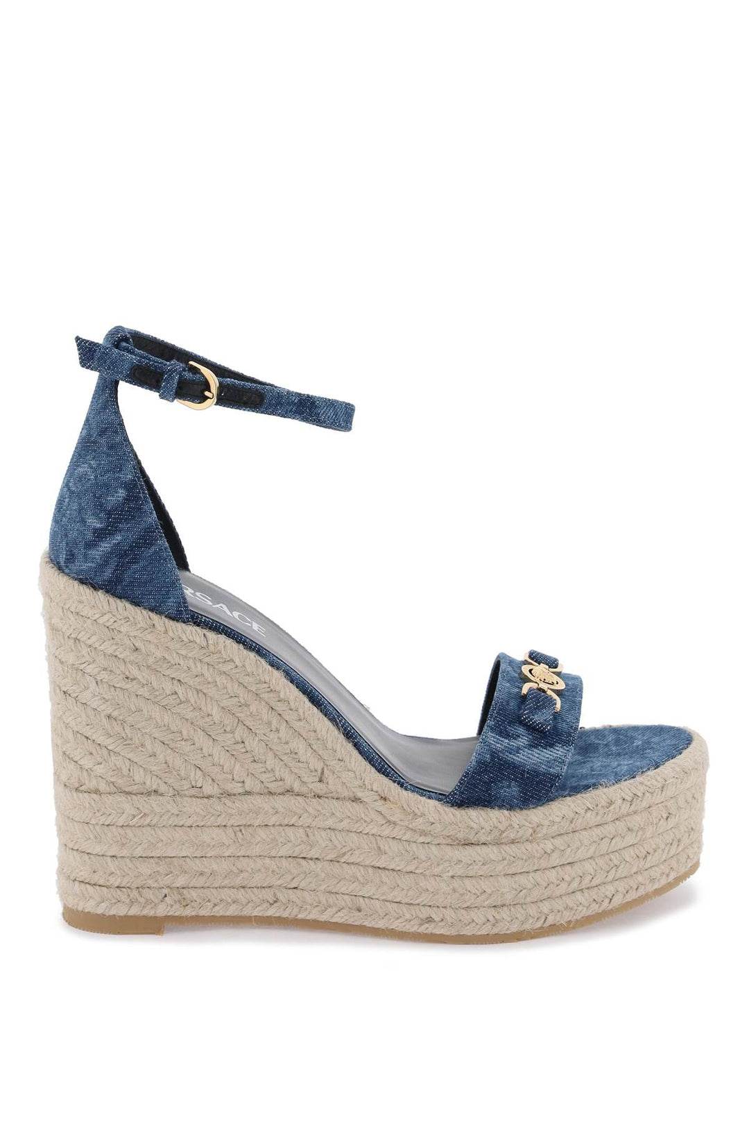 Denim Barocco Wedge Sandals - Versace - Women