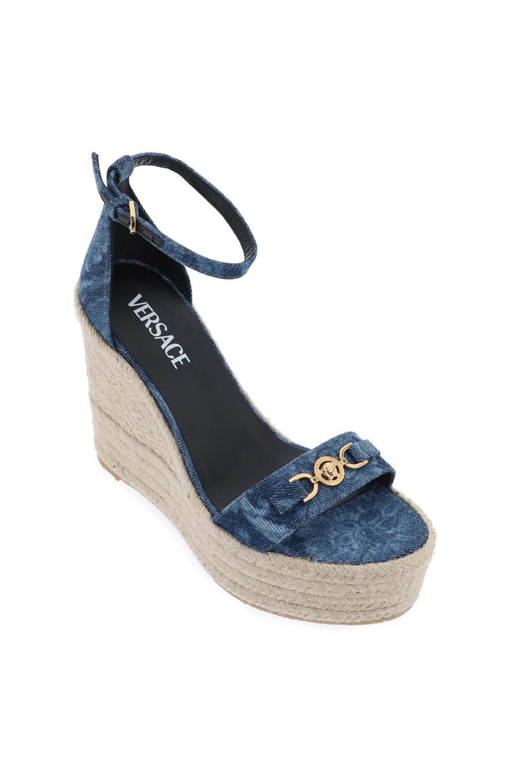 Denim Barocco Wedge Sandals - Versace - Women