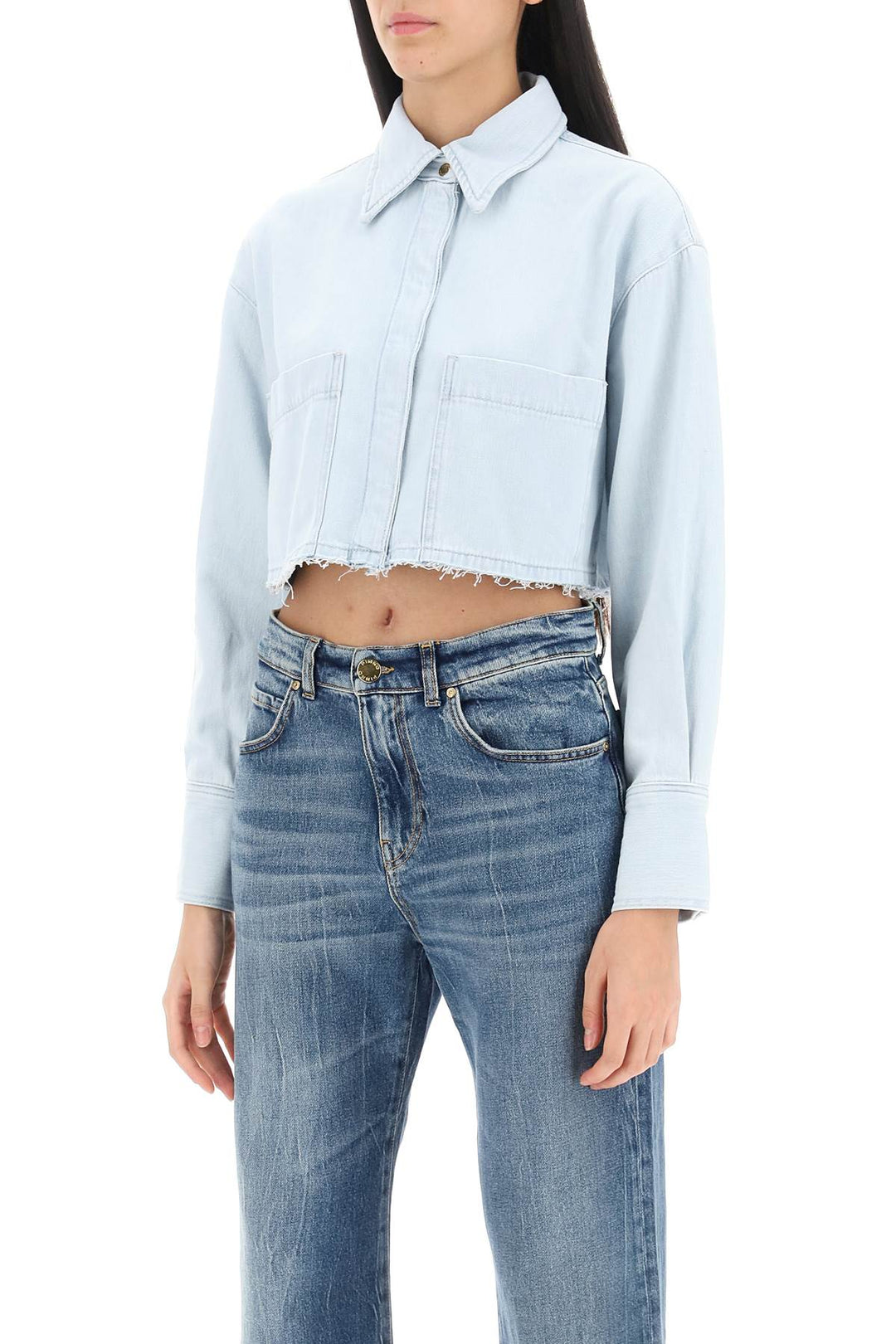 Pergusa Cropped Denim Shirt - Pinko - Women