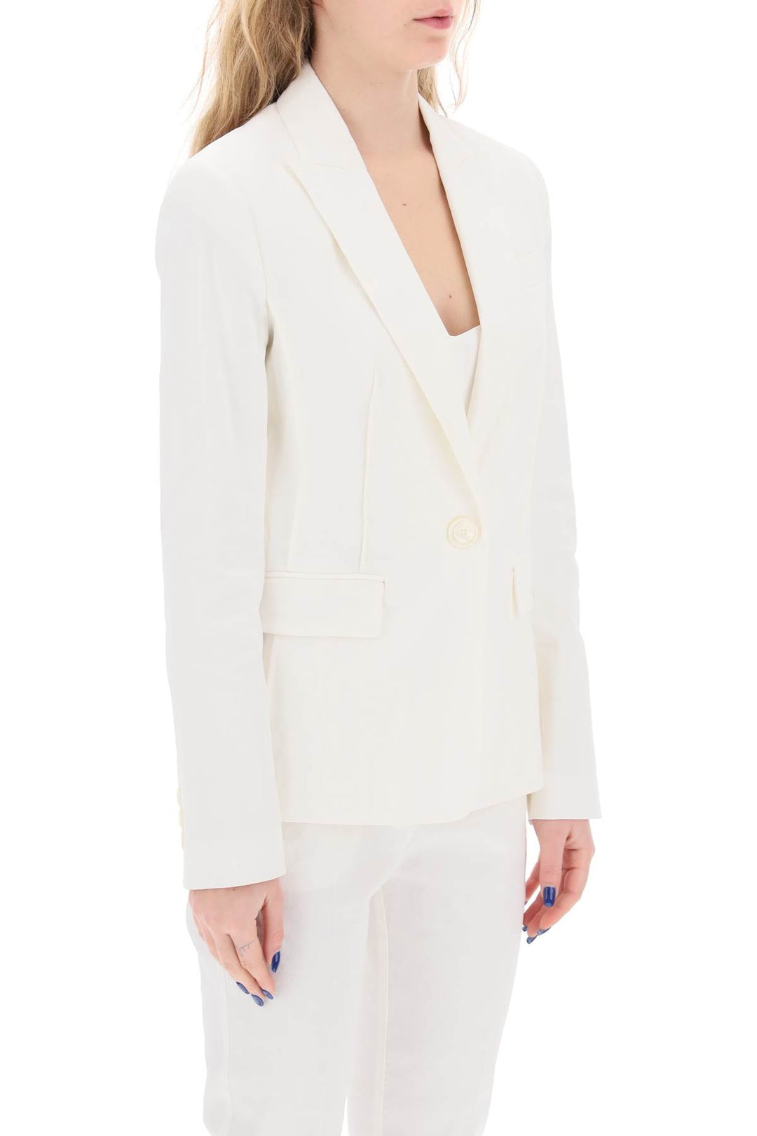 Linen Blend Single Breasted Blazer - Pinko - Women