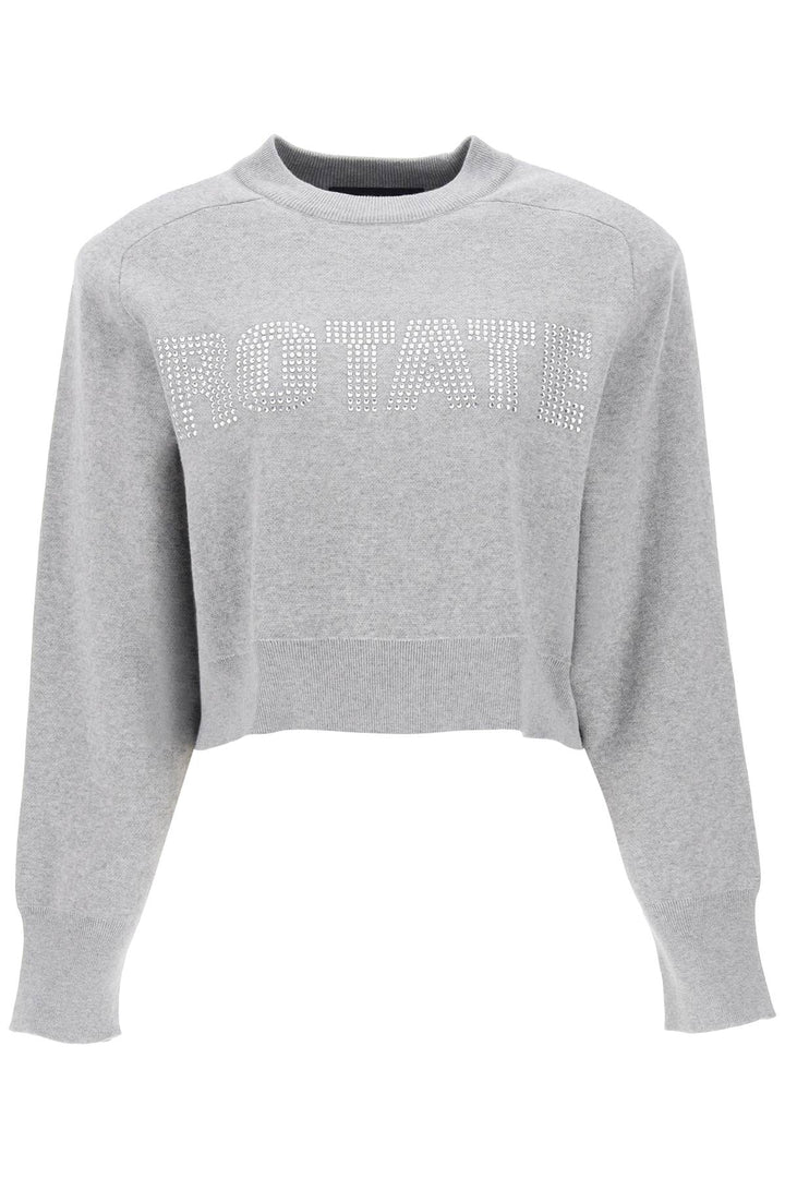 Cropped Sweater With Rhinestone Studded Logo - Rotate - Women