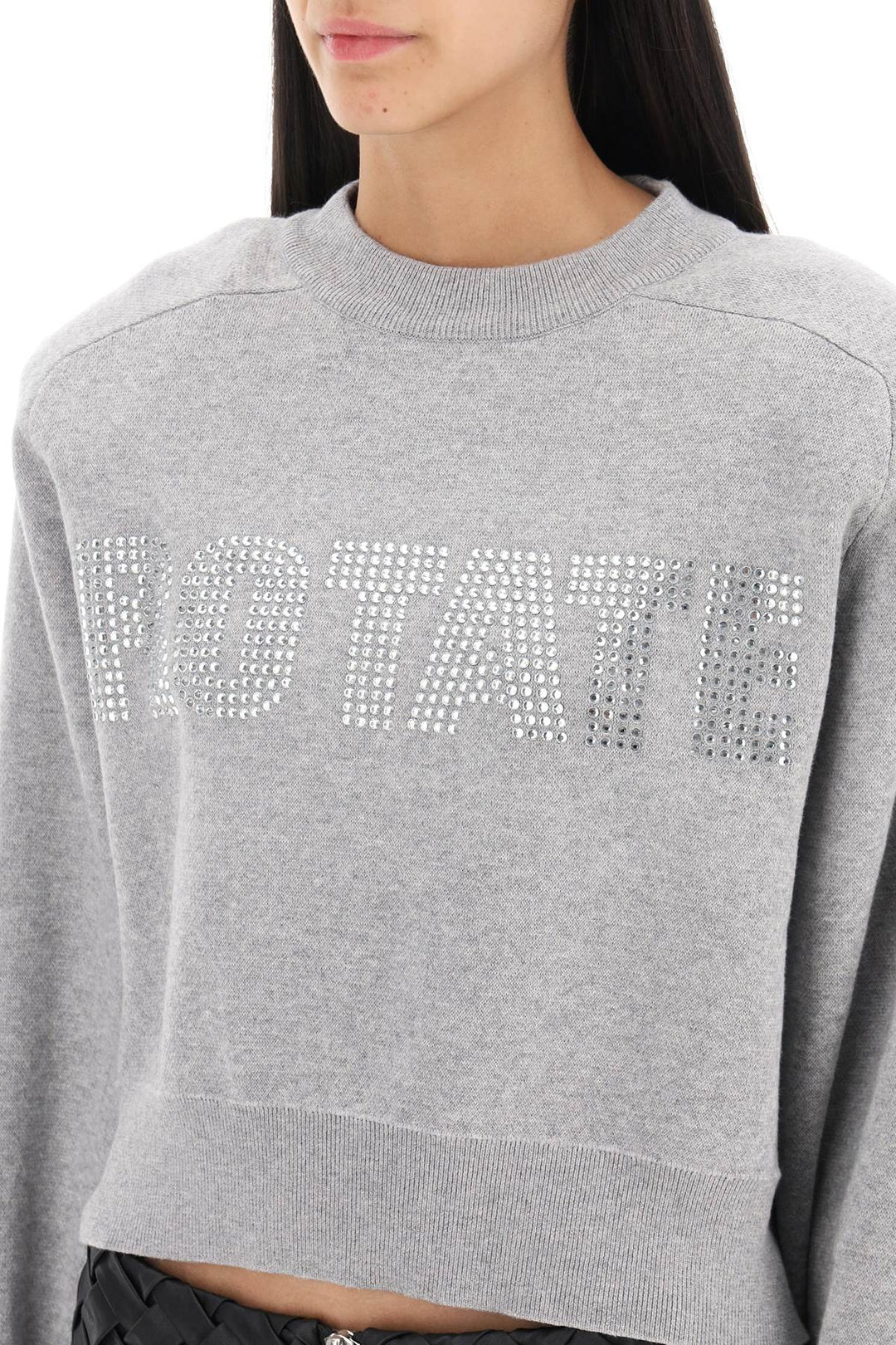 Cropped Sweater With Rhinestone Studded Logo - Rotate - Women