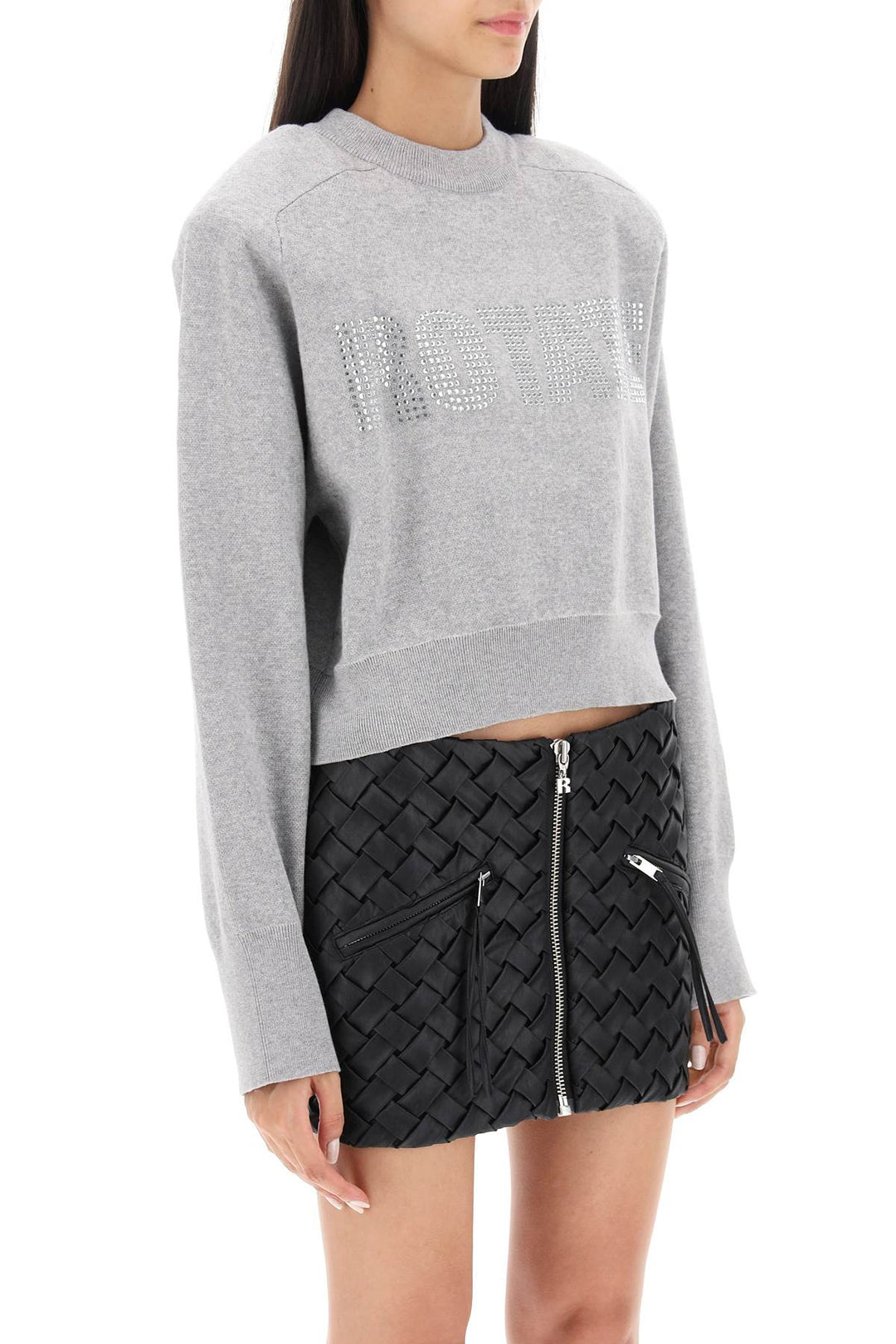 Cropped Sweater With Rhinestone Studded Logo - Rotate - Women