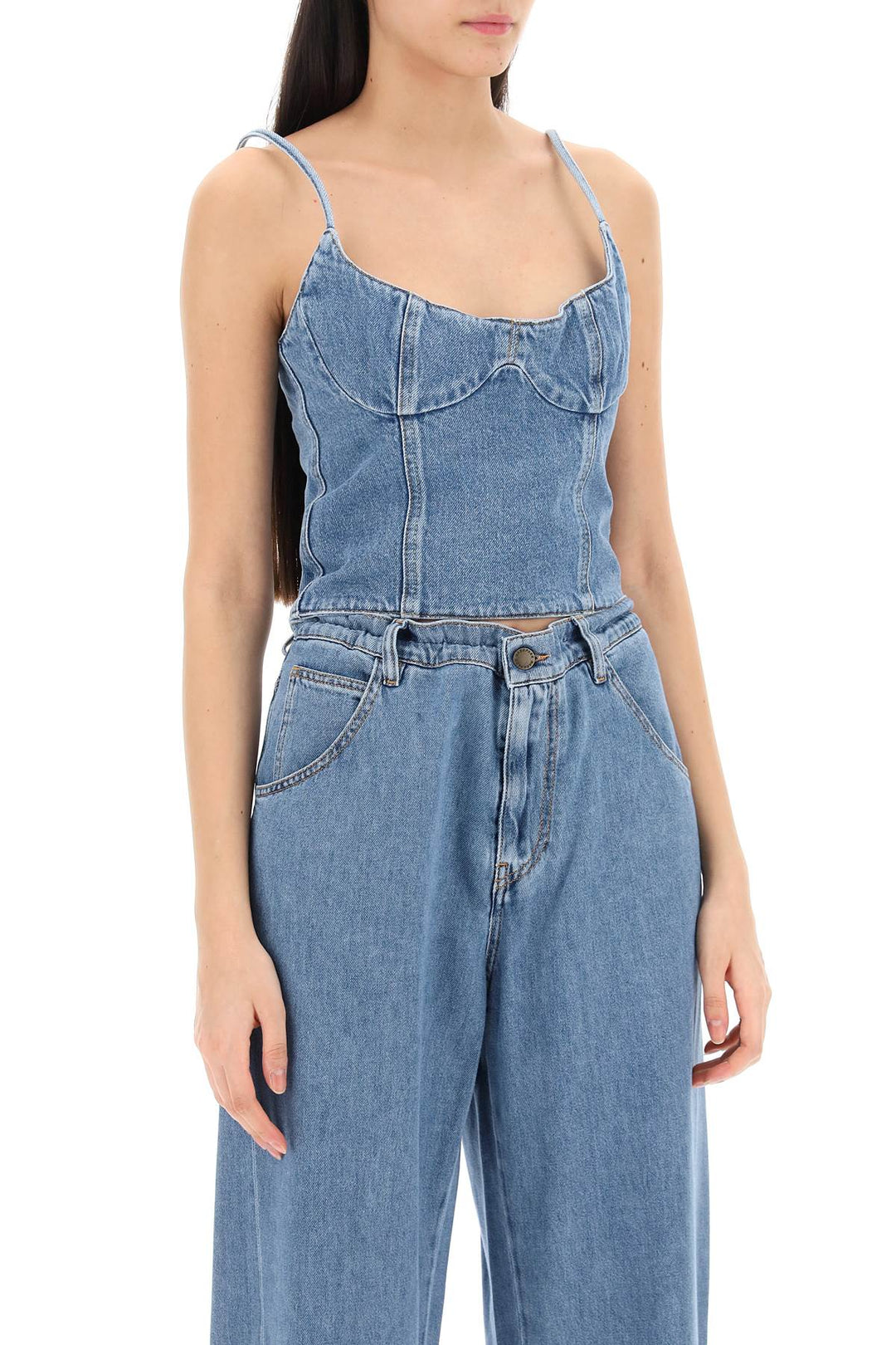 Denim Cropped Bustier Top - Magda Butrym - Women