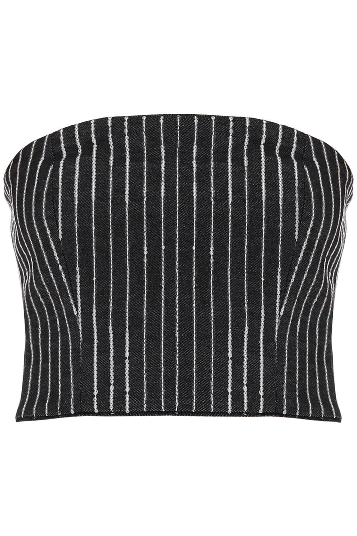 Cropped Top With Sequined Stripes - Rotate - Women