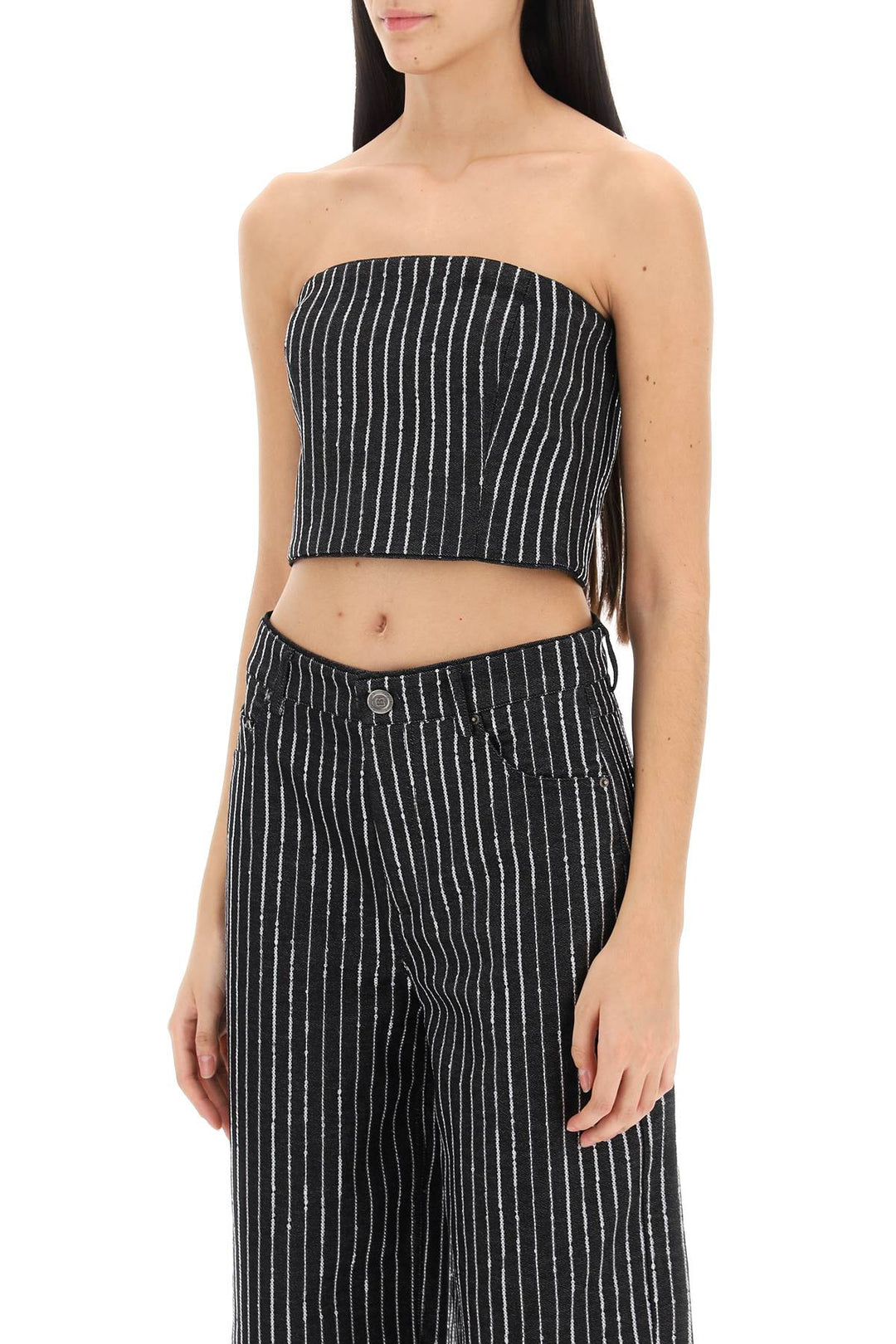 Cropped Top With Sequined Stripes - Rotate - Women