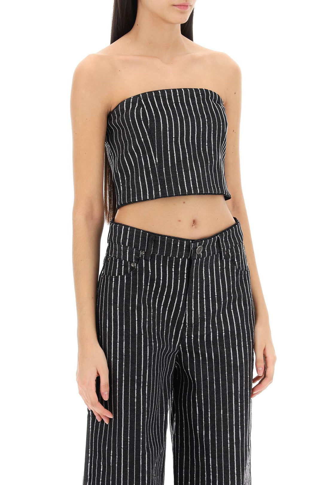 Cropped Top With Sequined Stripes - Rotate - Women