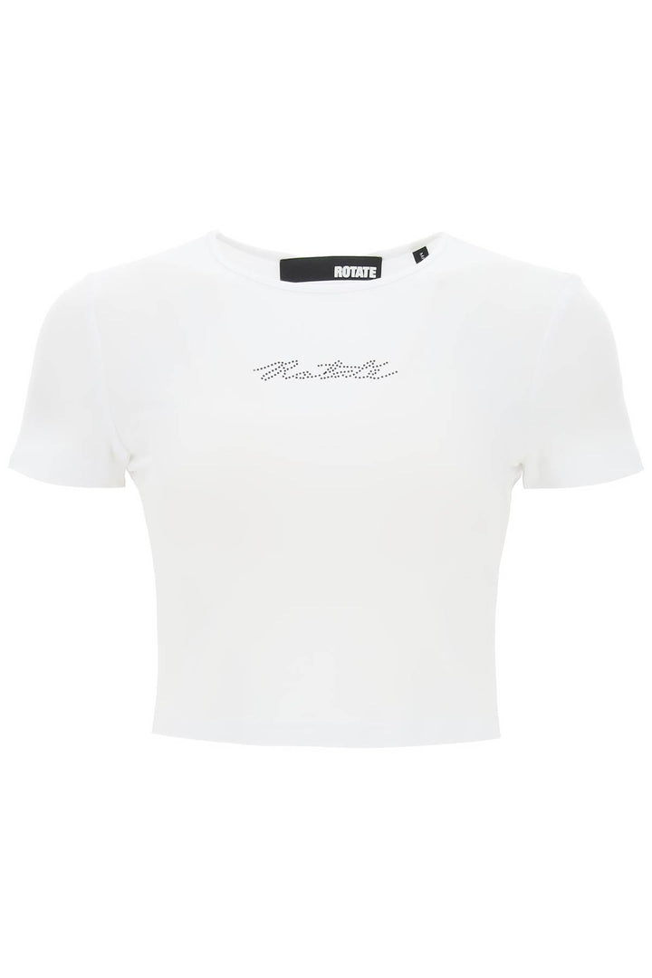 Cropped T Shirt With Rhinestone Logo - Rotate - Women