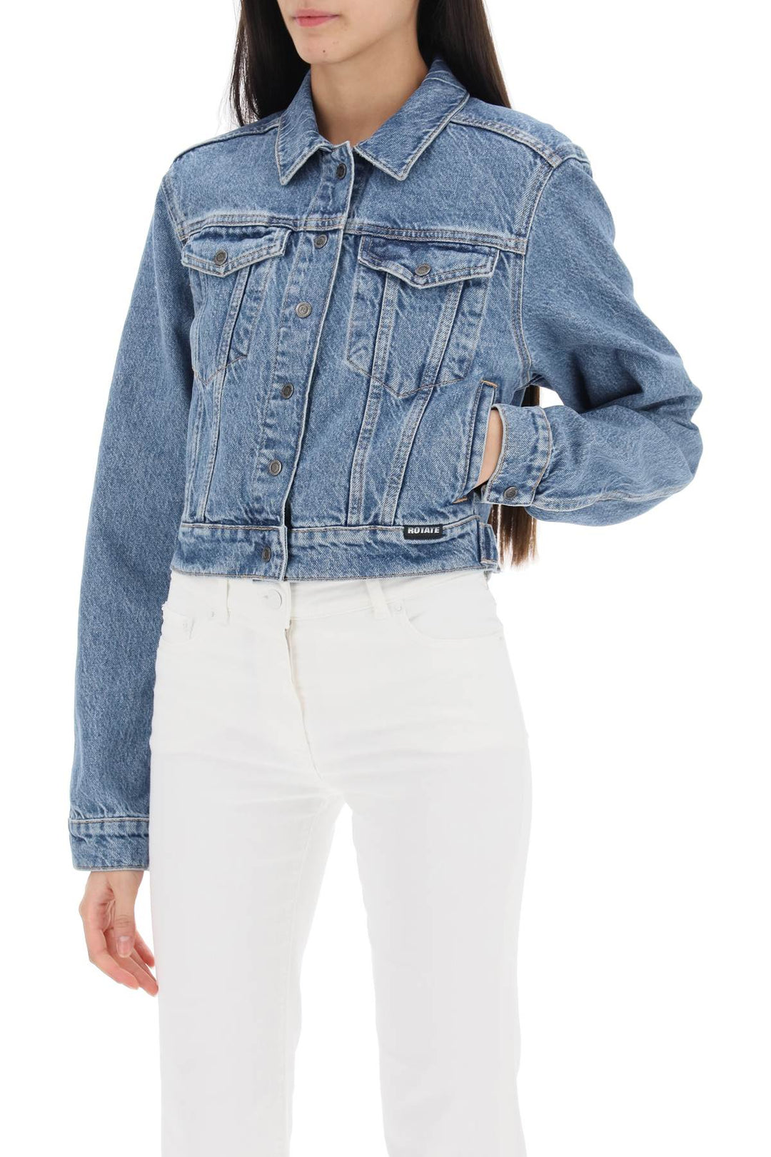 Denim Jacket With Embroidered Patches - Rotate - Women