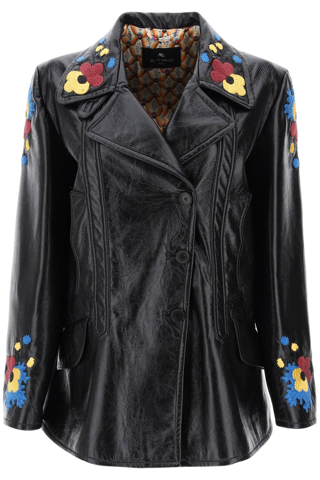 Jacket In Patent Faux Leather With Floral Embroideries - Etro - Women