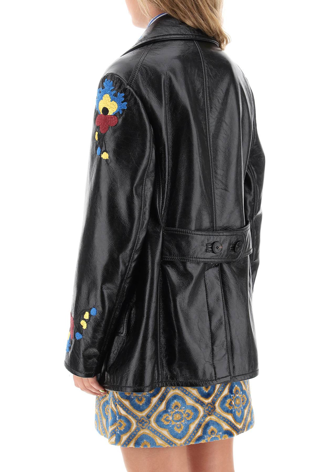 Jacket In Patent Faux Leather With Floral Embroideries - Etro - Women