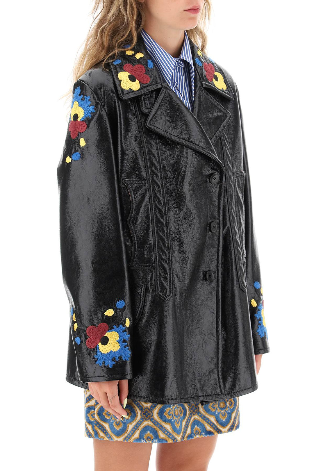 Jacket In Patent Faux Leather With Floral Embroideries - Etro - Women