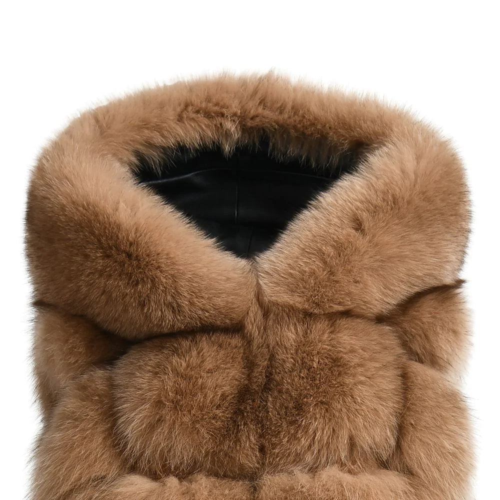 Poppy Camel Vest in Fox Fur