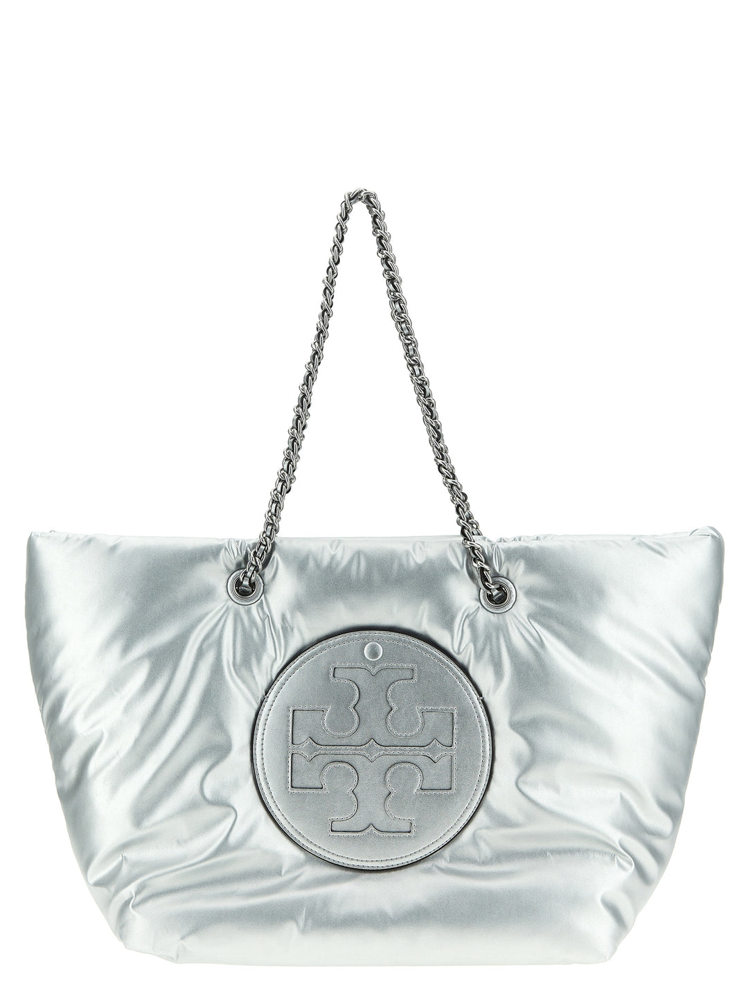 Ella Metallic Puffy Chain Tote Bag Silver