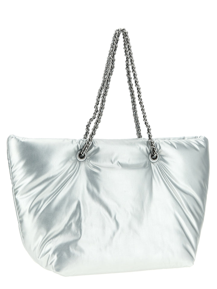 Ella Metallic Puffy Chain Tote Bag Silver