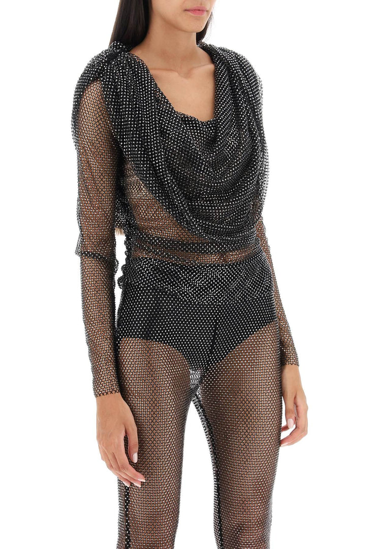 Rhinestone Fishnet Hooded Top - Giuseppe Di Morabito - Women