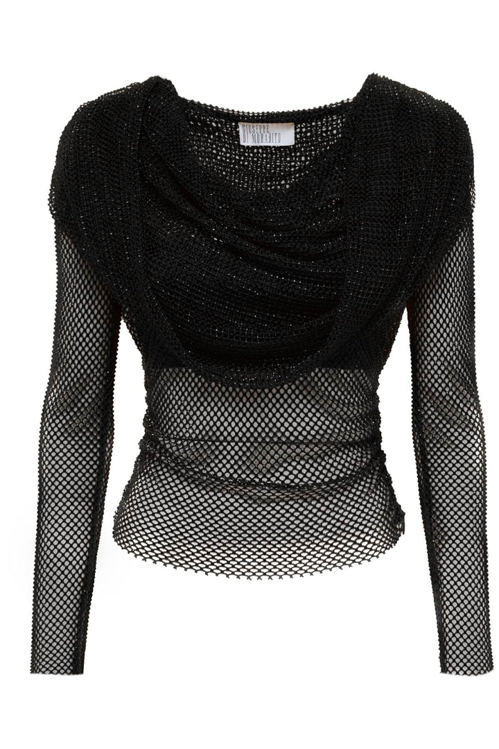 Rhinestone Fishnet Hooded Top - Giuseppe Di Morabito - Women