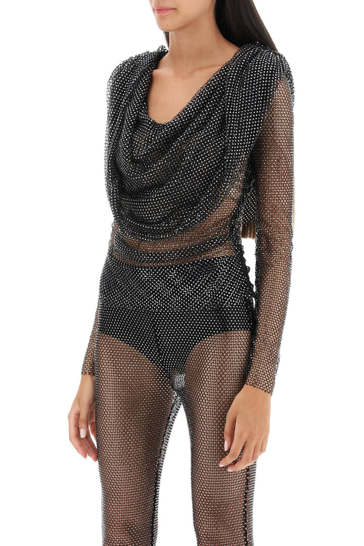 Rhinestone Fishnet Hooded Top - Giuseppe Di Morabito - Women