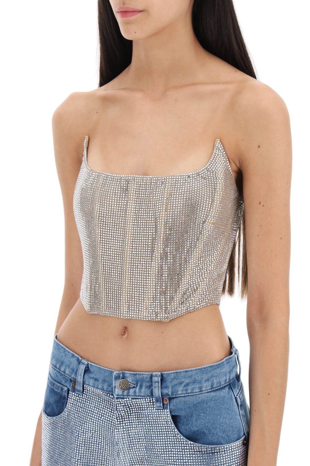 Bustier Top In Rhinestone Studded Mesh - Giuseppe Di Morabito - Women