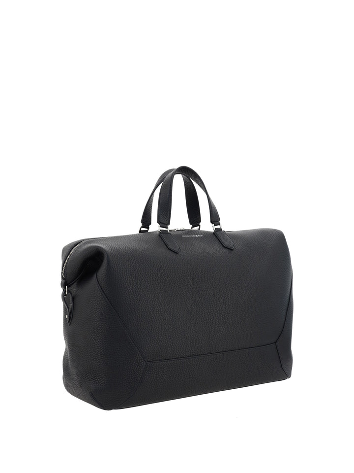 Leather duffle bag with logo print