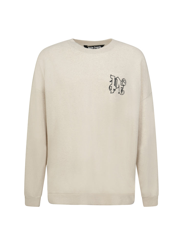 Linen and cotton sweatshirt with embroidered monogram