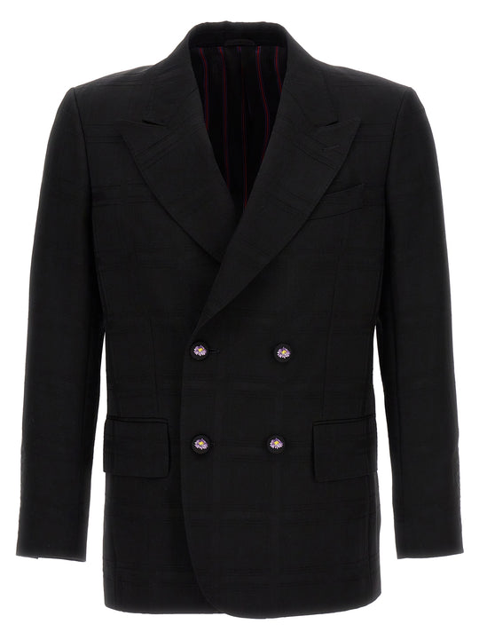 Check Double-Breasted Blazer Black