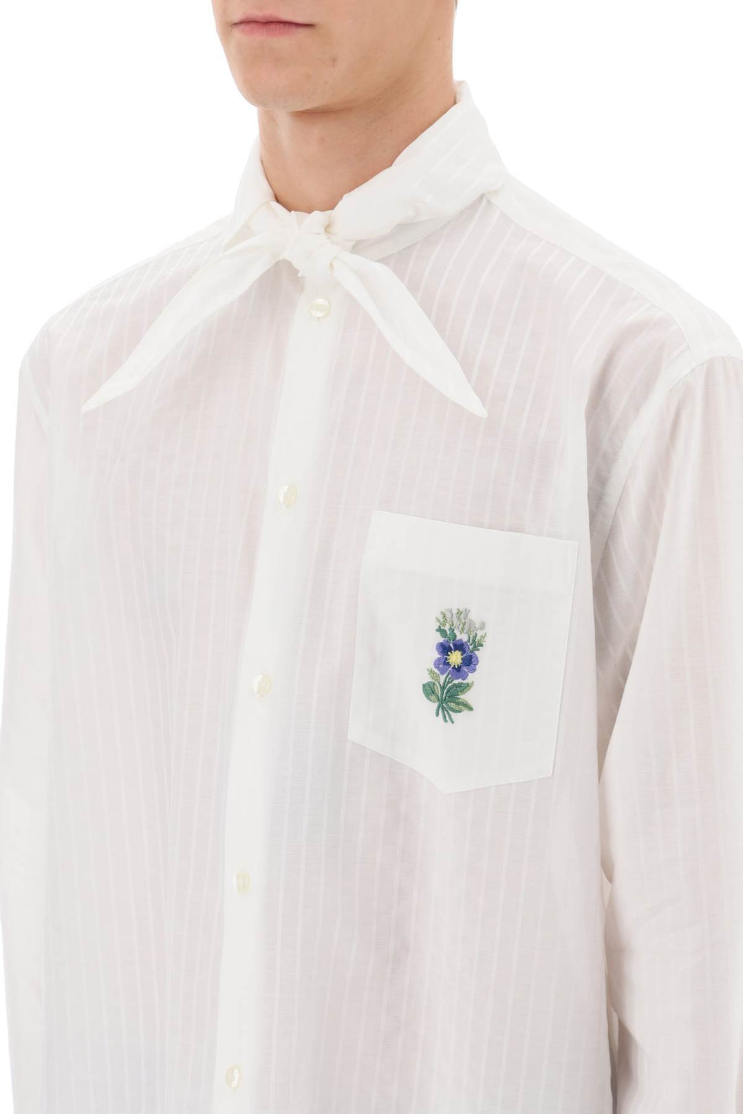 Striped Shirt With Scarf Collar - Etro - Men